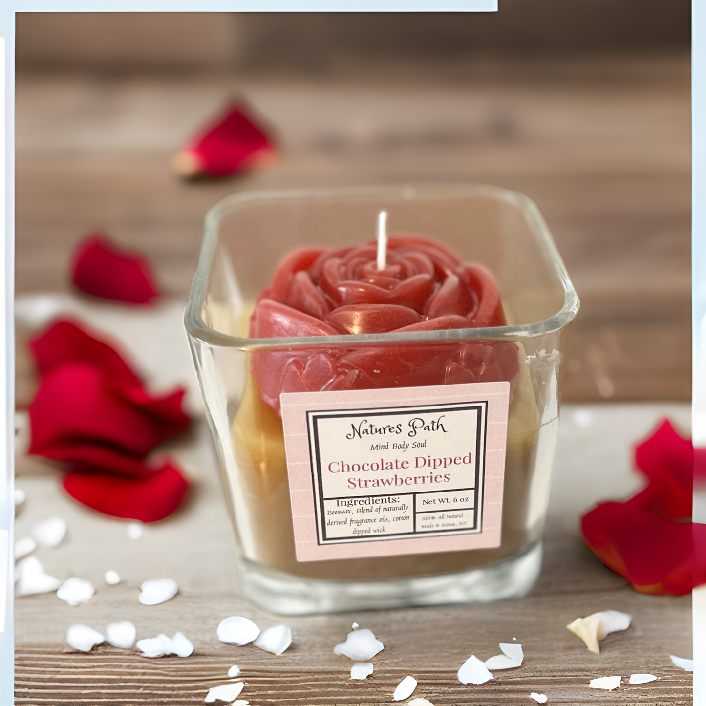 Chocolate dipped Strawberry hand poured beeswax candle